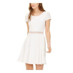 SEQUIN HEARTS Womens White Short Sleeve Short Party Fit + Flare Dress 1